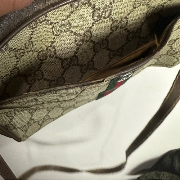 GUCCI Web Sherry Line GG Canvas Shoulder Bag PVC Leather Beige Green Vintage - Picture 11 of 15